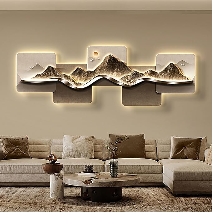 Abstract mountain and sea sofa background wall painting light with light ambience luminous hanging picture high-grade LED lights
