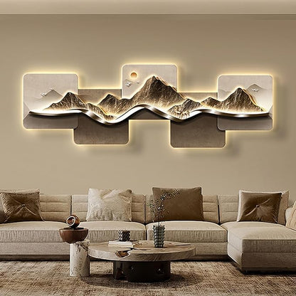Abstract mountain and sea sofa background wall painting light with light ambience luminous hanging picture high-grade LED lights