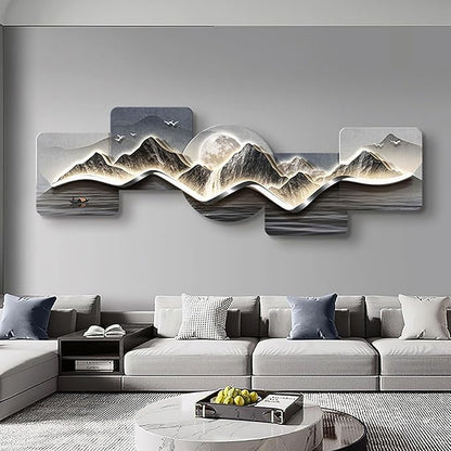 Abstract mountain and sea sofa background wall painting light with light ambience luminous hanging picture high-grade LED lights