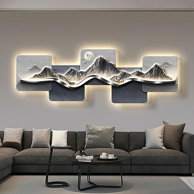 Abstract mountain and sea sofa background wall painting light with light ambience luminous hanging picture high-grade LED lights