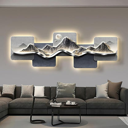 Abstract mountain and sea sofa background wall painting light with light ambience luminous hanging picture high-grade LED lights